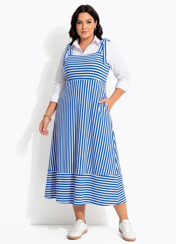 Quintess - Vestido Listrado Azul e Branco em Canelado 6