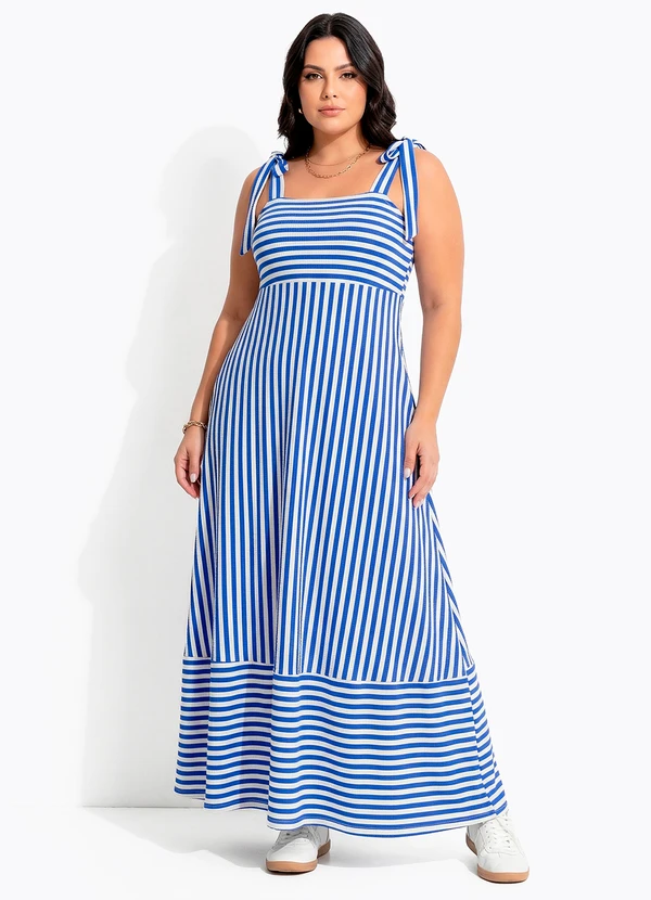 Quintess - Vestido Listrado Azul e Branco em Canelado 7