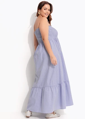 Quintess - Vestido Listrado Azul em Tricoline - QUINTESS