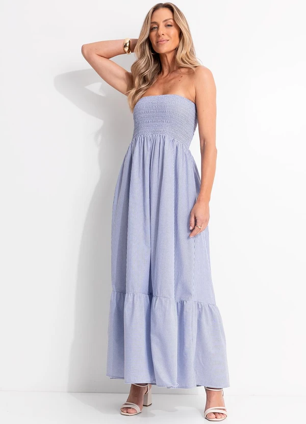 Quintess - Vestido Listrado Azul em Tricoline 11