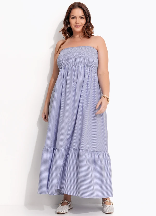 Quintess - Vestido Listrado Azul em Tricoline 12