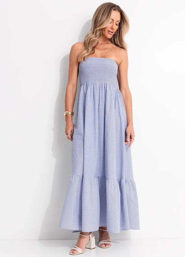 Quintess - Vestido Listrado Azul em Tricoline 8