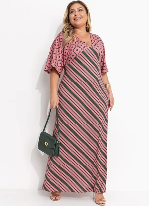 Quintess - Vestido Longo em Malha Fria com Mix de Estampas e Decote V - QUINTESS