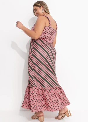 Quintess - Vestido Midi Malha Fria Estampado com Alças Franzidas e Babado - QUINTESS