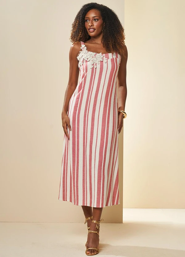Doce Trama - Vestido Listrado Celebration Vermelho
