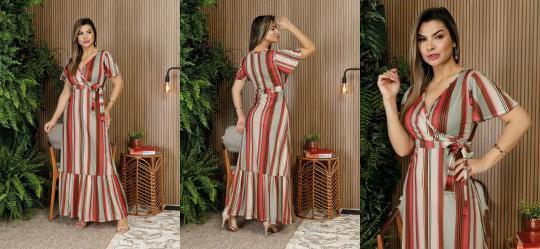 Vestido Listrado com Babado