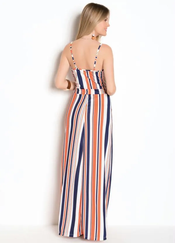 Moda Pop - Vestido Listrado com Laço no Decote e Fendas 2