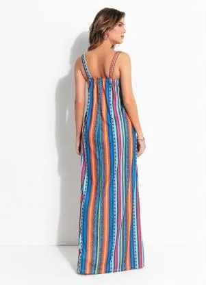 Moda Pop - Vestido Listrado Longo com Alças - MODA POP