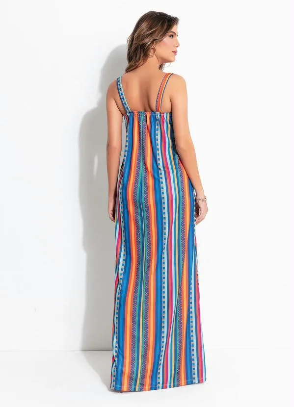 Moda Pop - Vestido Listrado Longo com Alças 2