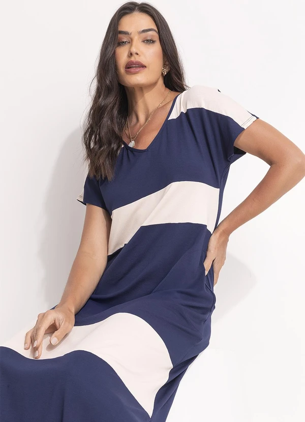 Quintess - Vestido Listrado Longo Soltinho com Fenda 4