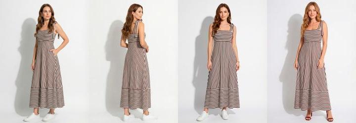 Vestido Listrado Marrom e Branco em Canelado