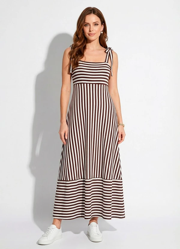 Quintess - Vestido Listrado Marrom e Branco em Canelado 3