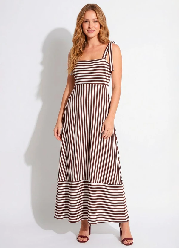 Quintess - Vestido Listrado Marrom e Branco em Canelado 4