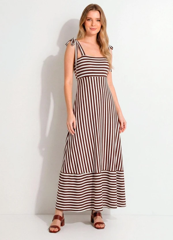 Quintess - Vestido Listrado Marrom e Branco em Canelado 6