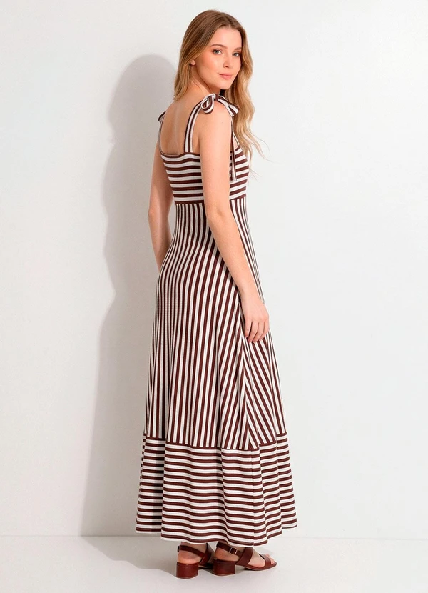 Quintess - Vestido Listrado Marrom e Branco em Canelado 7