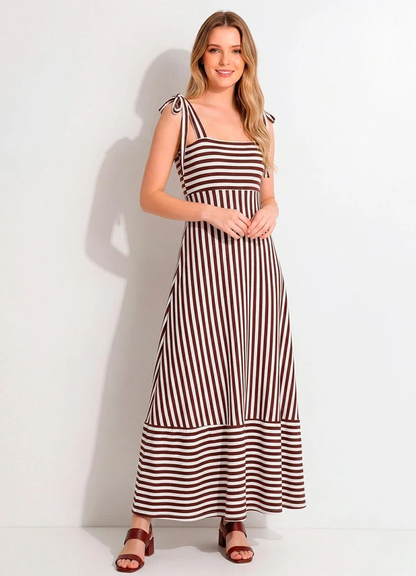 Quintess - Vestido Listrado Marrom e Branco em Canelado 8