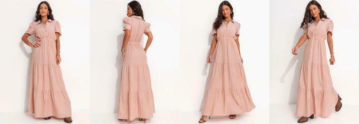 Vestido Listrado Mostarda em Voil de Algodo