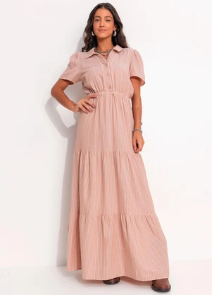 Quintess - Vestido Listrado Mostarda em Algodão - QUINTESS