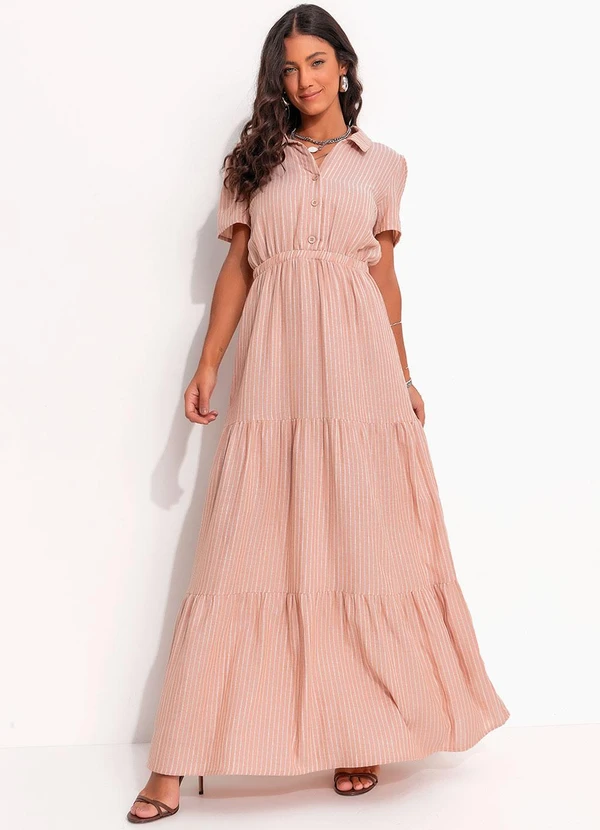 Quintess - Vestido Listrado Mostarda em Algodão 4