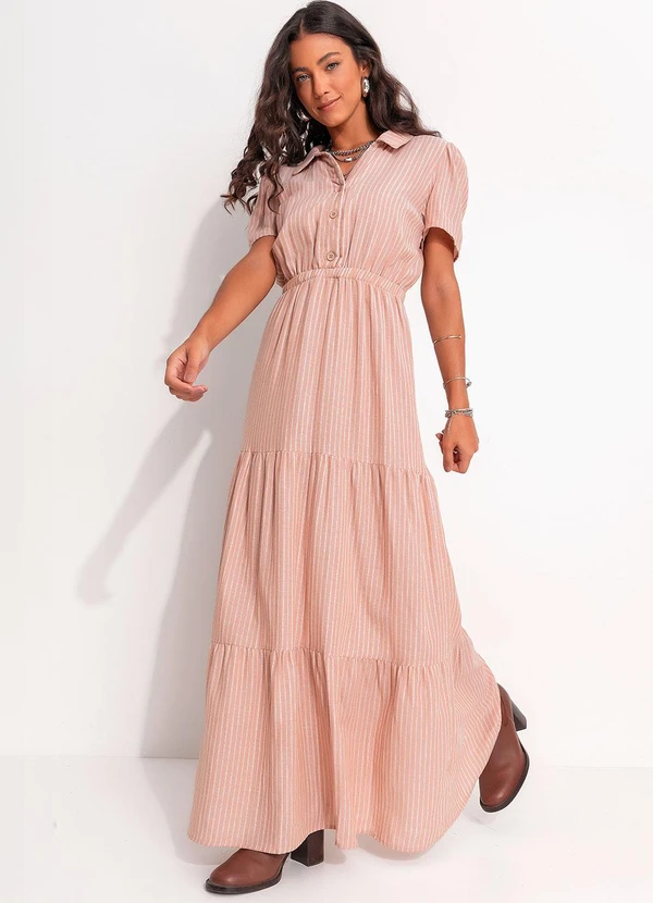 Quintess - Vestido Listrado Mostarda em Algodão 3