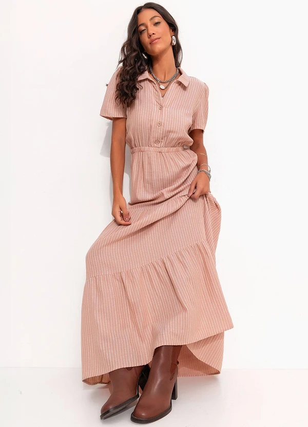 Quintess - Vestido Listrado Mostarda em Algodão 2