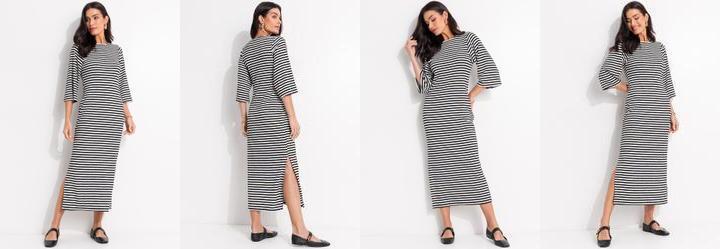 Vestido Listrado Preto e Branco em Meia Malha