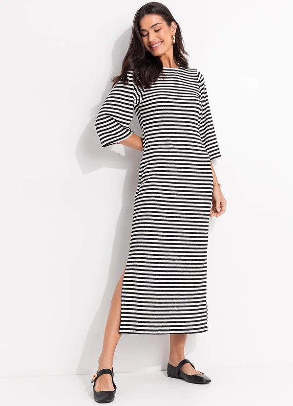 Quintess - Vestido Listrado Preto e Branco em Meia Malha 2