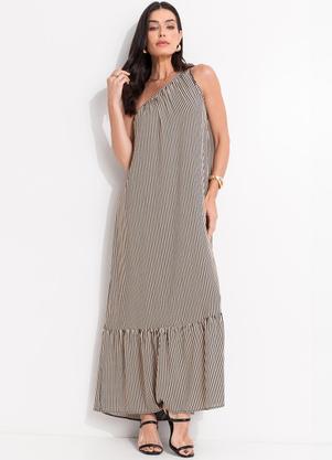 Vestido (Listrado Preto) em Viscose Plana