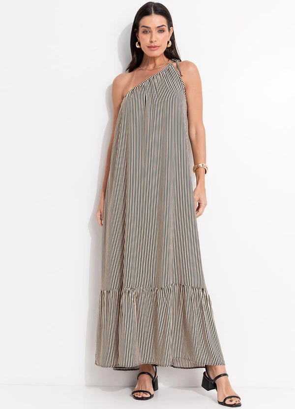 Quintess - Vestido Listrado Preto em Viscose Plana 3