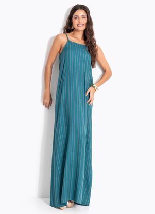 Vestido Listrado Verde em Viscose Plana