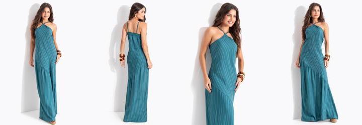 Vestido Listrado Verde em Viscose Plana