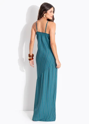 Quintess - Vestido Listrado Verde em Viscose Plana - QUINTESS