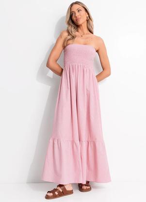 Vestido (Listrado Vermelho Claro) em Tricoline