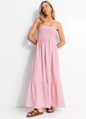 Quintess - Vestido Listrado Vermelho Claro em Tricoline - QUINTESS