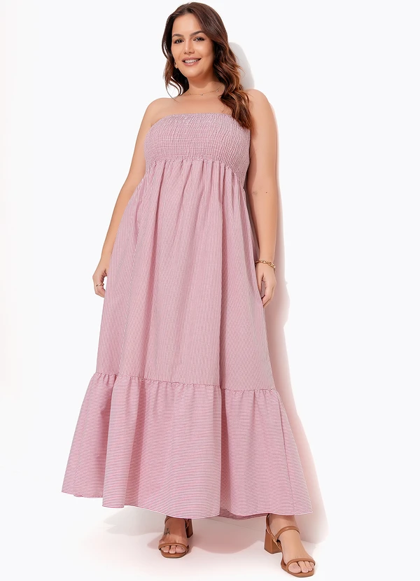 Quintess - Vestido Listrado Vermelho Claro em Tricoline 11