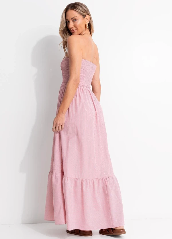 Quintess - Vestido Listrado Vermelho Claro em Tricoline 2