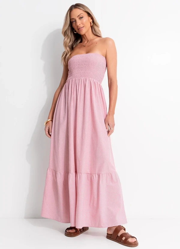 Quintess - Vestido Listrado Vermelho Claro em Tricoline 3