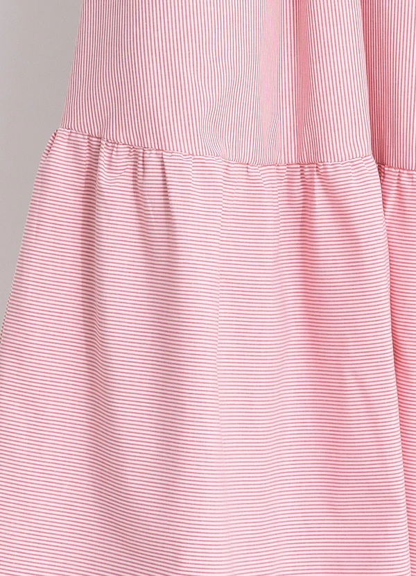 Quintess - Vestido Listrado Vermelho Claro em Tricoline 8