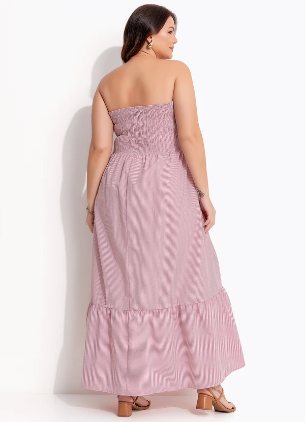 Quintess - Vestido Listrado Vermelho Claro em Tricoline 10