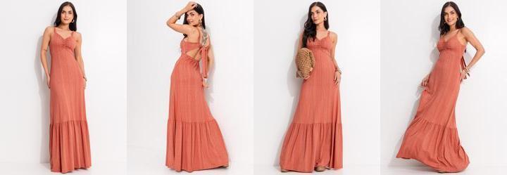 Vestido Listras Laranja em Malha de Viscose