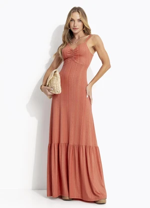 Quintess - Vestido Listras Laranja em Malha de Viscose - QUINTESS