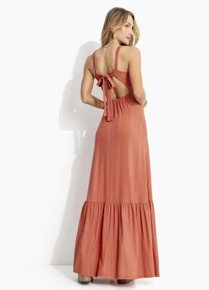 Quintess - Vestido Listras Laranja em Malha de Viscose - QUINTESS