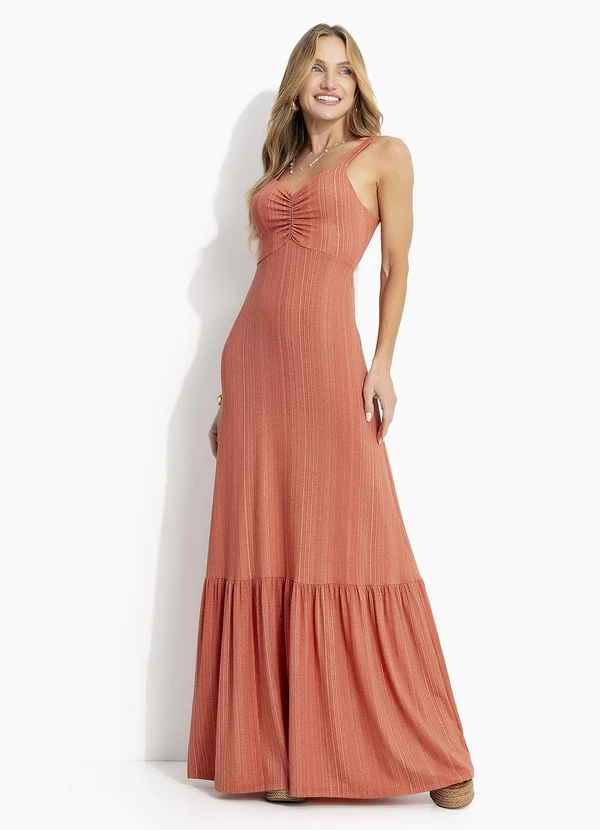 Quintess - Vestido Listras Laranja em Malha de Viscose 6