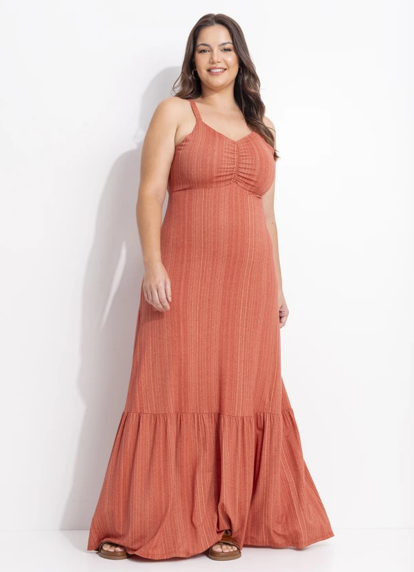 Quintess - Vestido Listras Laranja em Malha de Viscose 2