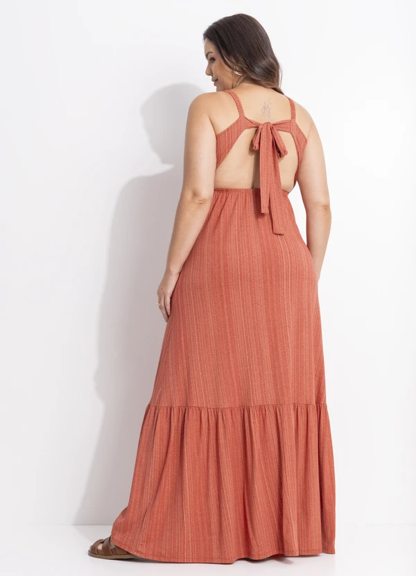 Quintess - Vestido Listras Laranja em Malha de Viscose