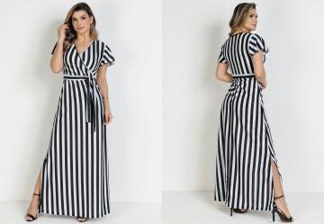 Vestido Listras Preta com Faixa