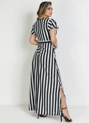 Rosalie - Vestido Listras Preta com Faixa - ROSALIE