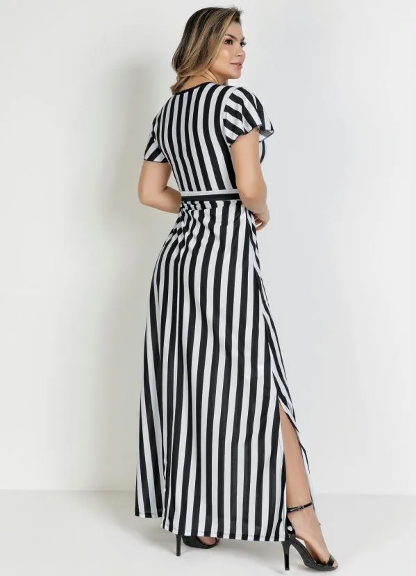 Rosalie - Vestido Listras Preta com Faixa 2