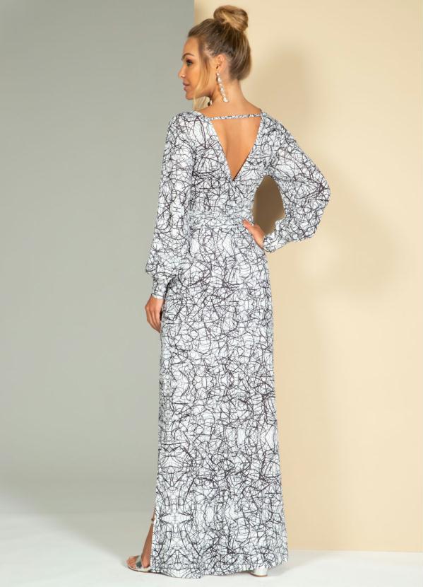 Quintess - Vestido Longo Abstrato com Transpasse no Decote 2