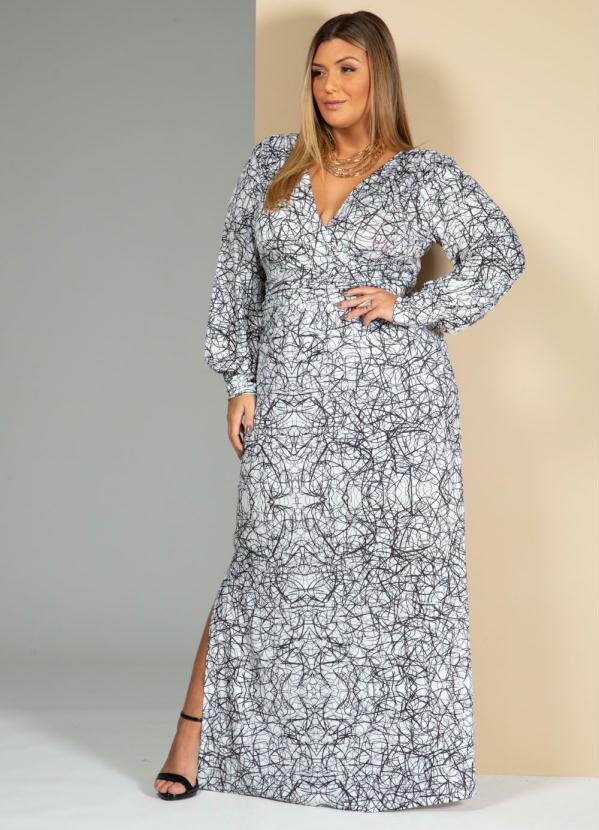 Quintess - Vestido Longo Abstrato com Transpasse no Decote 4